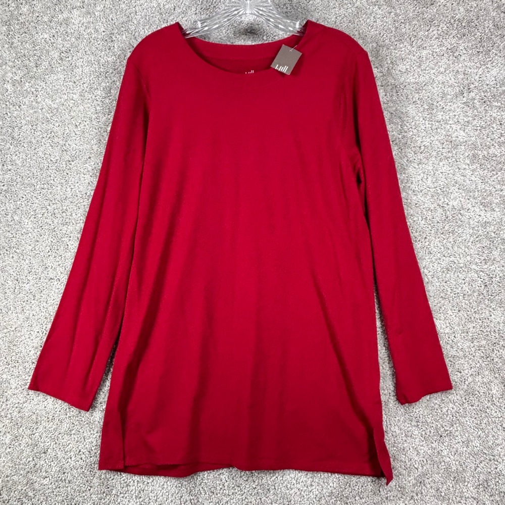 J.Jill Luxe Supima Forward-Seam Tunic True Red Long Sleeve Crew Neck L 166631